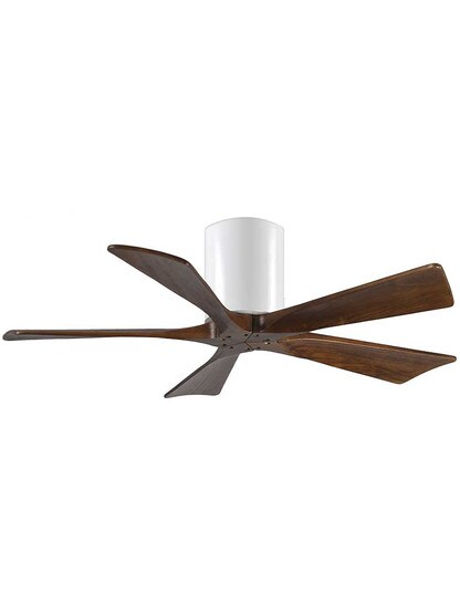 Irene 42 inch 5-Blade Flush-Mount Ceiling Fan with Solid Wood Blades in Gloss White.